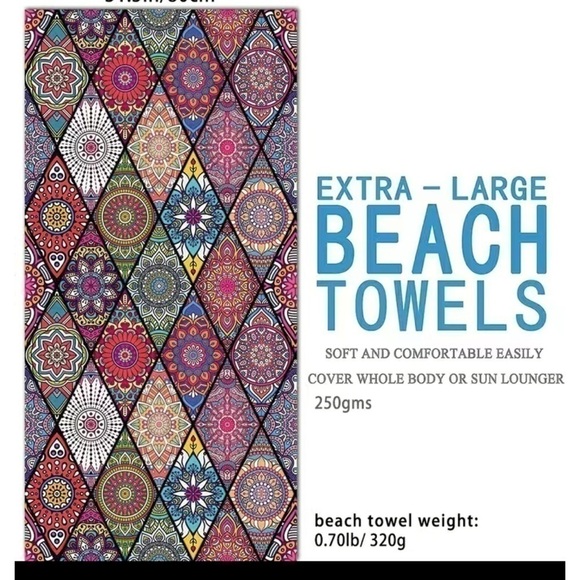 Set of 2 Boho & Rainbow Sandproof Beach Towels Fast-Drying Beach towels - Picture 2 of 3
